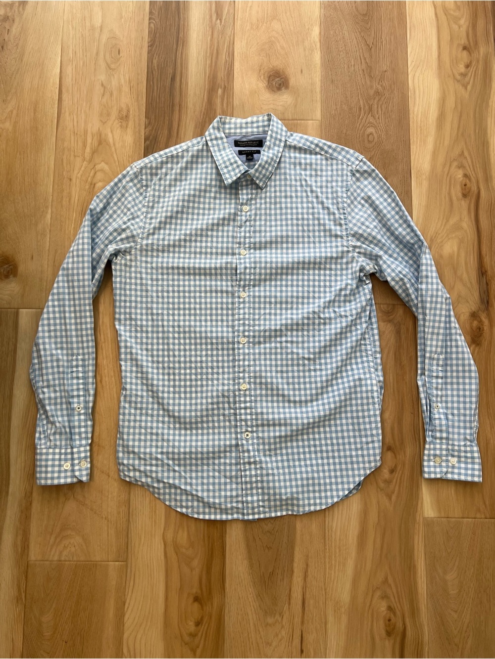 Banana Republic Grant Fit Custom 078 Blue/White Check Long Sleeve Button-Up M